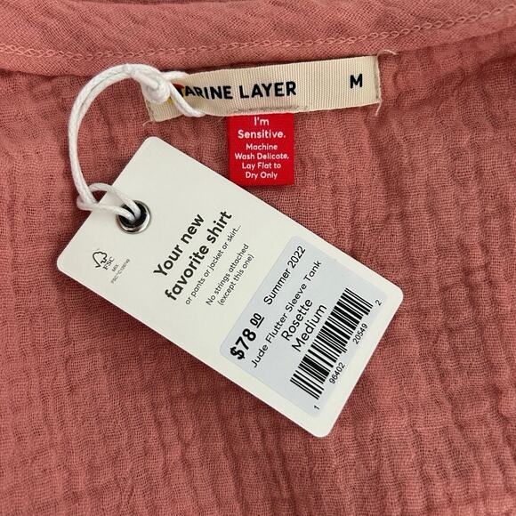 MARINE LAYER Women’s Jude Flutter Sleeve Gauze Tank Top Rosette Pink-Size M‎ - Picture 6 of 7